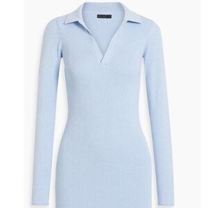 Open Edit | Blue Ribbed Long-Sleeve Collared Dress - Size Medium